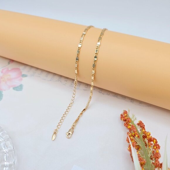 Rose Gold Flat Link Chain Necklace – 45+5cm / 17.7+2 Inch Adjustable, XPNL0021 - Picture 9 of 11